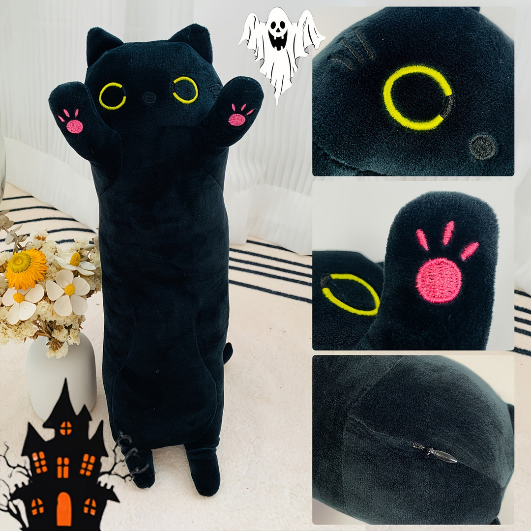 17.7 Inch Heated Black Cat Pillow Cushion with 5 Temperature Settings - USB Heating Pad - All-Season, 45cm