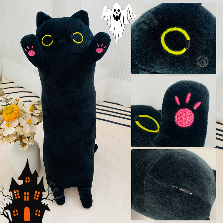 17.7 Inch Heated Black Cat Pillow Cushion with 5 Temperature Settings - USB Heating Pad - All-Season, 45cm