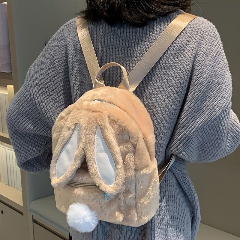 Cute Plush Rabbit Backpack with Adjustable Straps - Soft, Skin-Friendly Polyester, Large Capacity for Women & Teen Girls - Perfect for Daily Commute