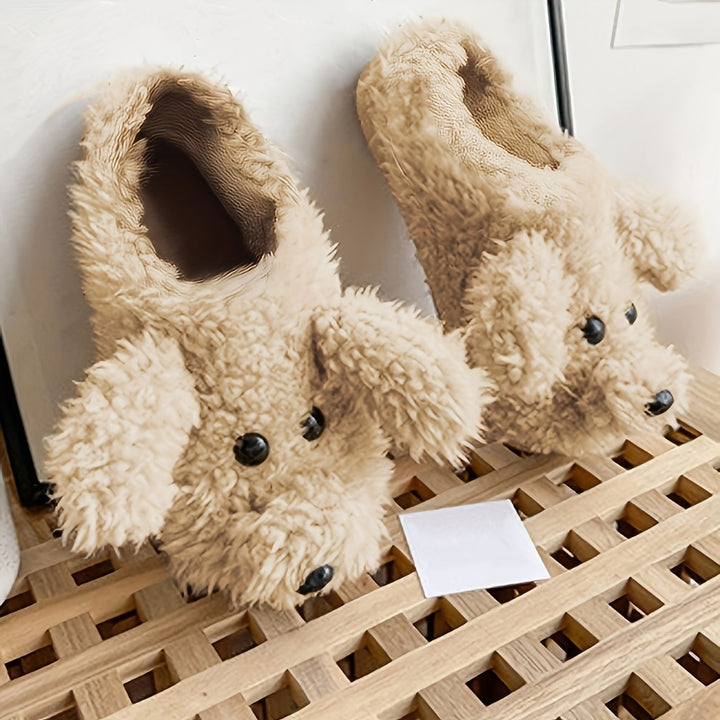 Cozy & Warm Soft Sole Cartoon Puppy Plush Slippers - Unisex Plus Size Fuzzy Shoes for Men & Women - Winter Novelty Slip On