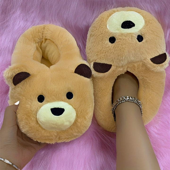 Funny Cartoon Fuzzy Novelty Slippers, Slip On Soft Sole Flat Non-slip Comfy Shoes, Winter Plush Home Warm Shoes