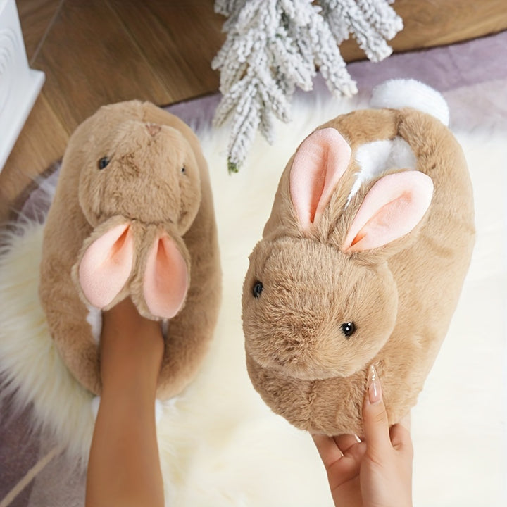 Velvet Rabbit Plush Shoes Women's Slippers Winter Home Shoes Halloween Cartoon Funny Novelty Warm Comfortable Autumn and Winter Indoor Slippers Non-Slip Fabric Sole Household Slides