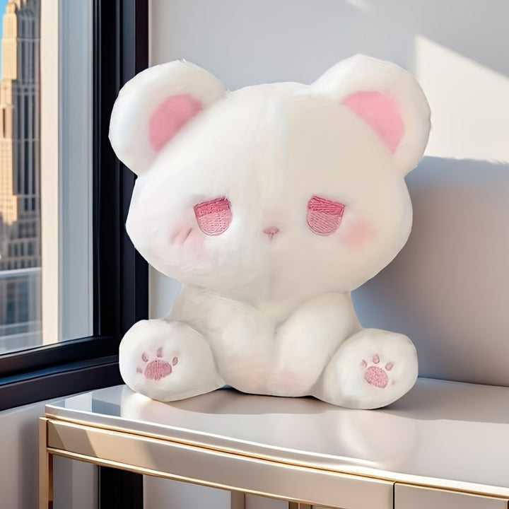 Cute Soft Plush Doll Bear Decorations - Black Green Eyes Kitten, Blue & Pink Bear, Rabbit with Blue Eyes | Grey/White/Pink/Black | Fluffy Fabric Home Decor for Living Room, Bedroom, Birthday & Christmas Party, Bedroom Decoration | Plush with Ears | Cuddly