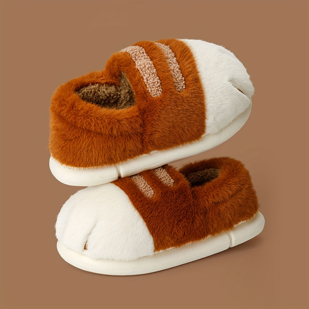 [Warm Cartoon Cat Paw Slippers] Winter Cartoon Cat Paw Style Women's Slippers for Home Warmth Men's Plush Flat Shoes