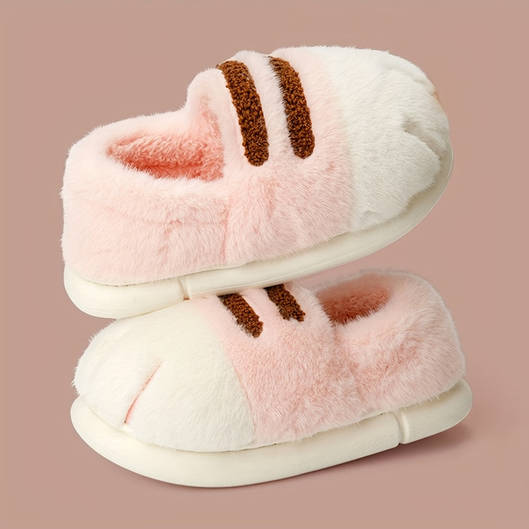[Warm Cartoon Cat Paw Slippers] Winter Cartoon Cat Paw Style Women's Slippers for Home Warmth Men's Plush Flat Shoes
