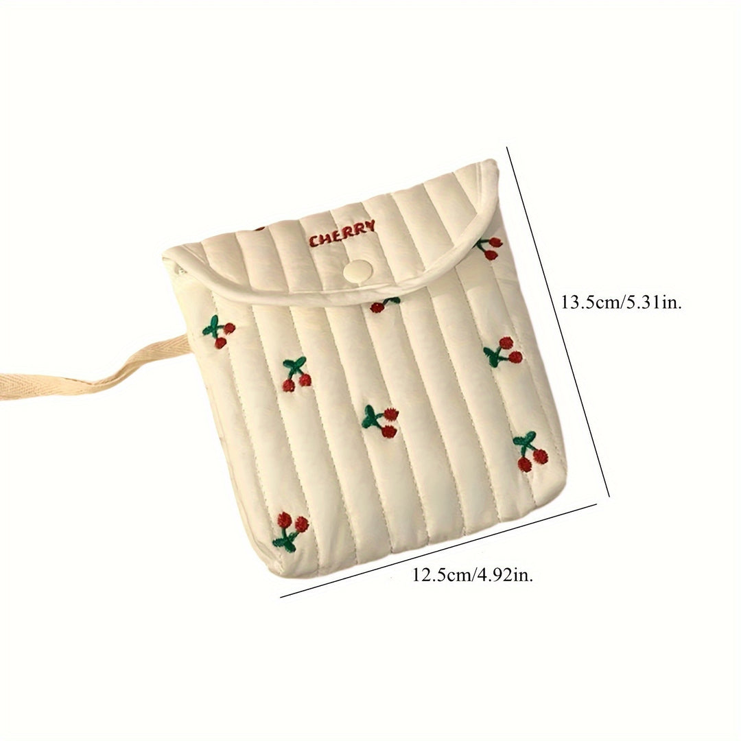 1pc Cute Cartoon Embroidered Pad Case, Lightweight Portable Menstrual Pack, High Aesthetic Sanitary Napkin Storage Bag, Polyester, Unisex, Fragrance-Free, Cosmetic Bag for Women