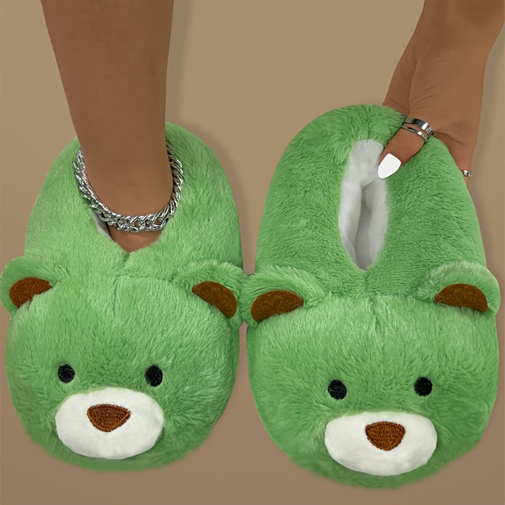 Funny Cartoon Fuzzy Novelty Slippers, Slip On Soft Sole Flat Non-slip Comfy Shoes, Winter Plush Home Warm Shoes