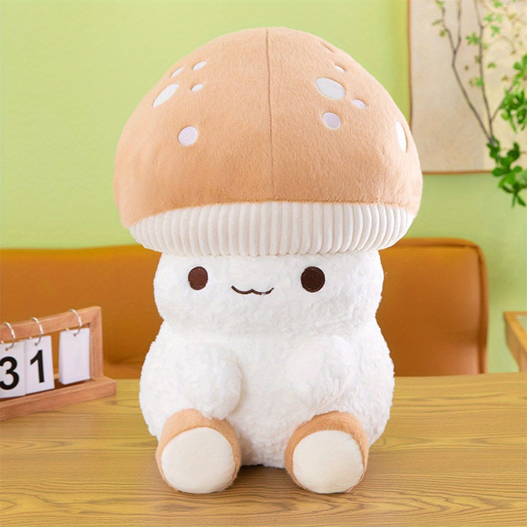 Adorable Plush Mushroom Toy - Soft Stuffed Doll with Expressive Eyes & Ribbed Hat, Beige & White Design for Home or Office Decor, Perfect Youngsters' Birthday Gift, Stuffed Animal