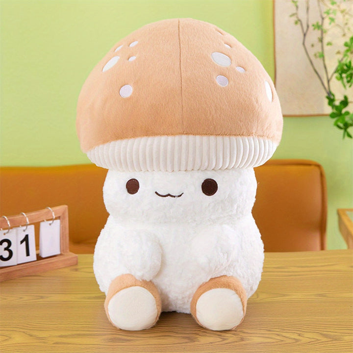 Adorable Plush Mushroom Toy - Soft Stuffed Doll with Expressive Eyes & Ribbed Hat, Beige & White Design for Home or Office Decor, Perfect Youngsters' Birthday Gift, Stuffed Animal