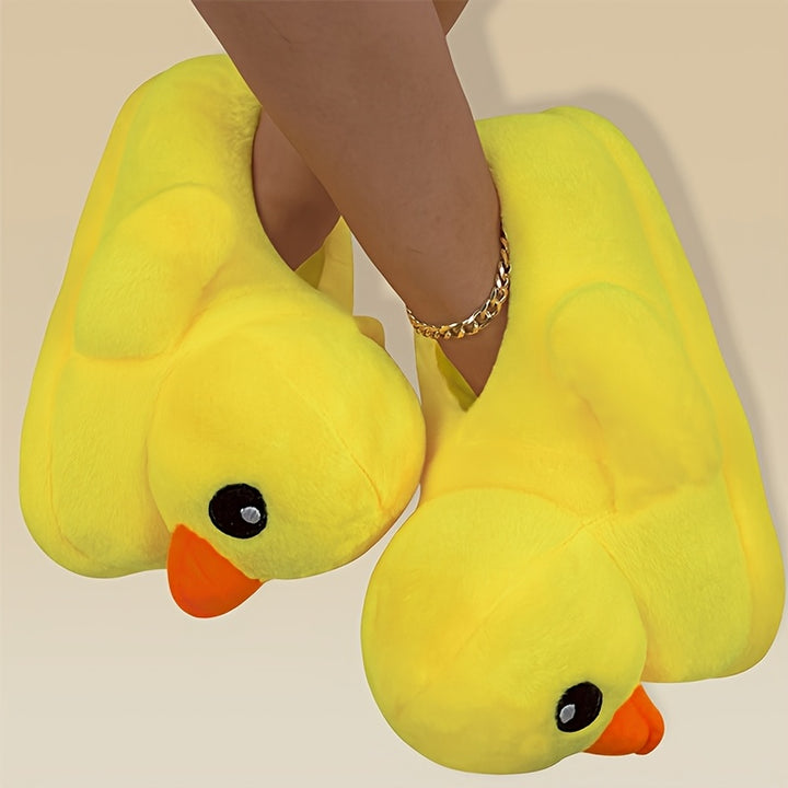 Cute Yellow Duck Plush Indoor Slippers for Women - Soft & Cozy Cartoon Design, Warm Winter Home Shoes with Fabric Upper and Sole, Easy Slip-On Style, House Slippers