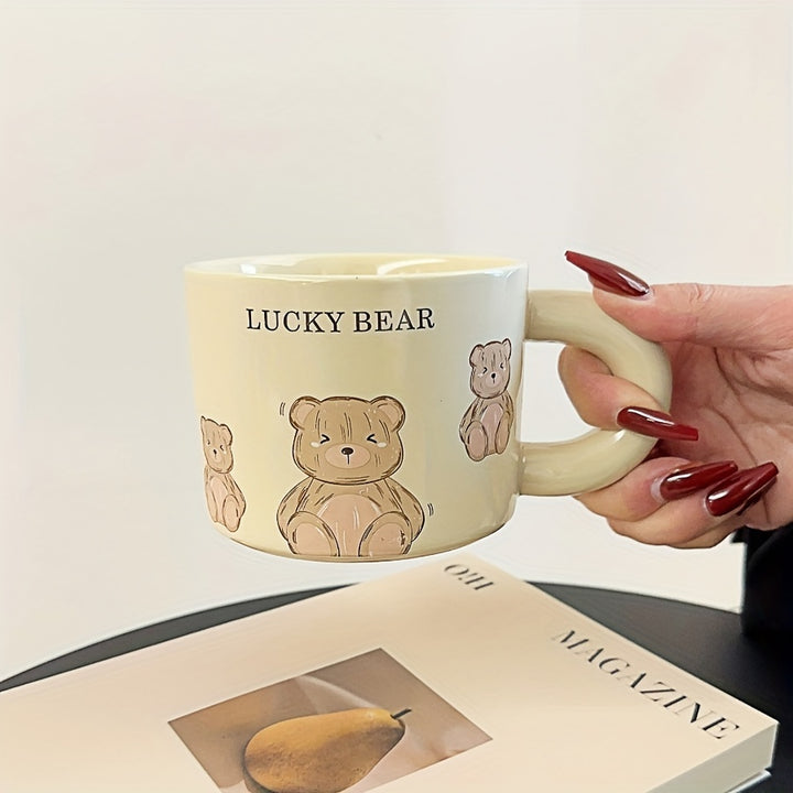 1pc.12.85oz, Little Bear Milk Fufu Ceramic Cup Coffee Cup Mug Girls Water Cup Family Drinking Water Cup Gift