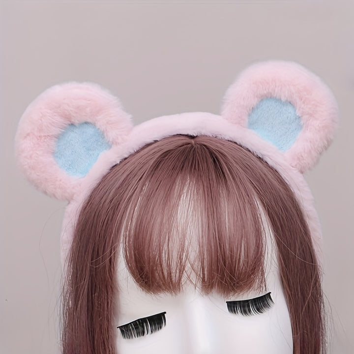 Cute Plush Bear Ear Headband - Soft Synthetic Fabric, Animal-Themed Hair Accessory for Women & Girls, Perfect Birthday Gift