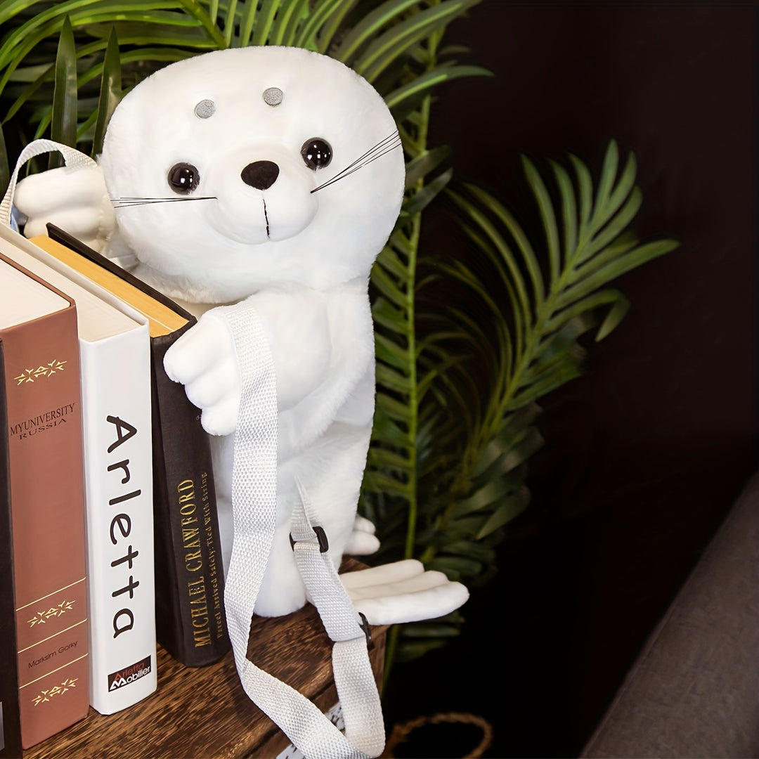 1pc Cute Marine White Seal Backpack, Creative Soft Cute Backpack, Birthday Holiday Creative Gift