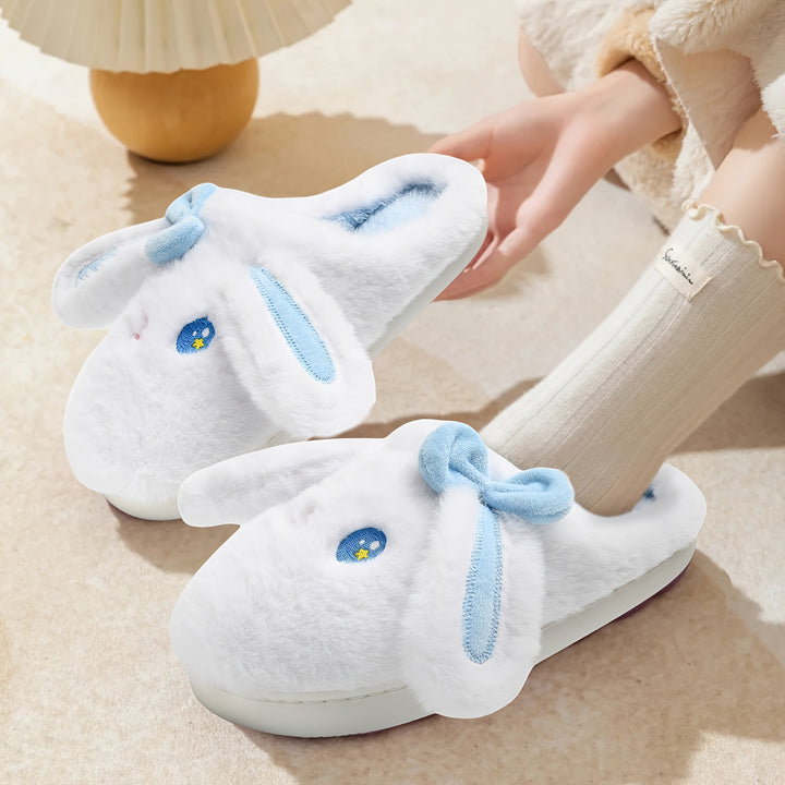 Women's Cartoon Bunny House Slippers, Warm Fuzzy Plush Indoor Shoes, Comfortable EVA Sole, Machine Washable Fabric Upper/Inner/Insole, Winter Season Footwear, Cozy Home Shoes | Cartoon Bunny Design | Comfort, Cute Slippers
