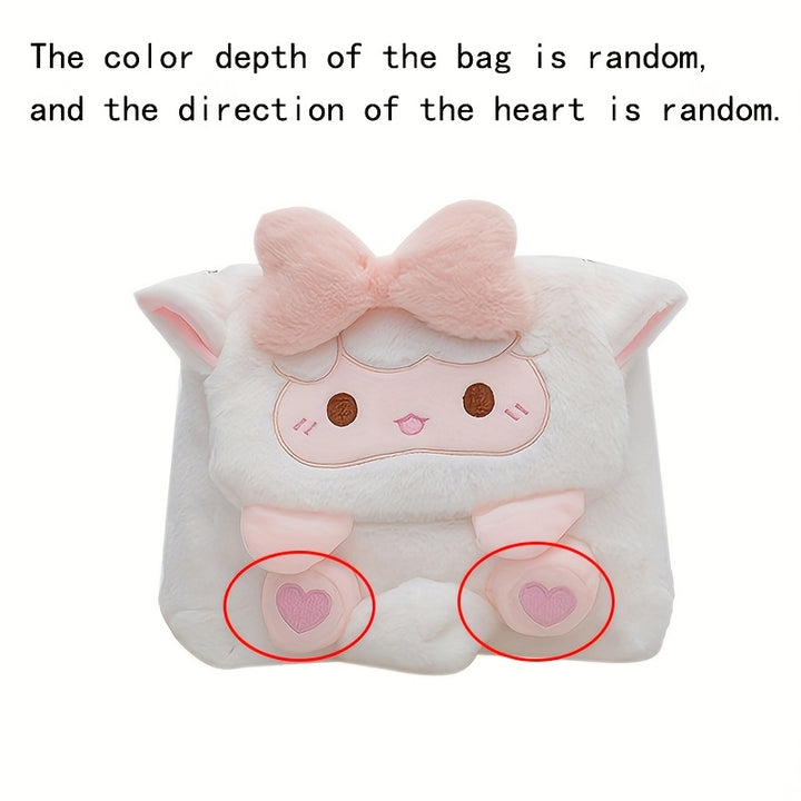 Adorable Cartoon Sheep Backpack - Soft, Fluffy, Lightweight with Removable Strap, Zipper Closure, Polyester Lining, Hand Washable, Perfect for School & Casual Use, School Backpack | Playful Design | Lightweight Backpack