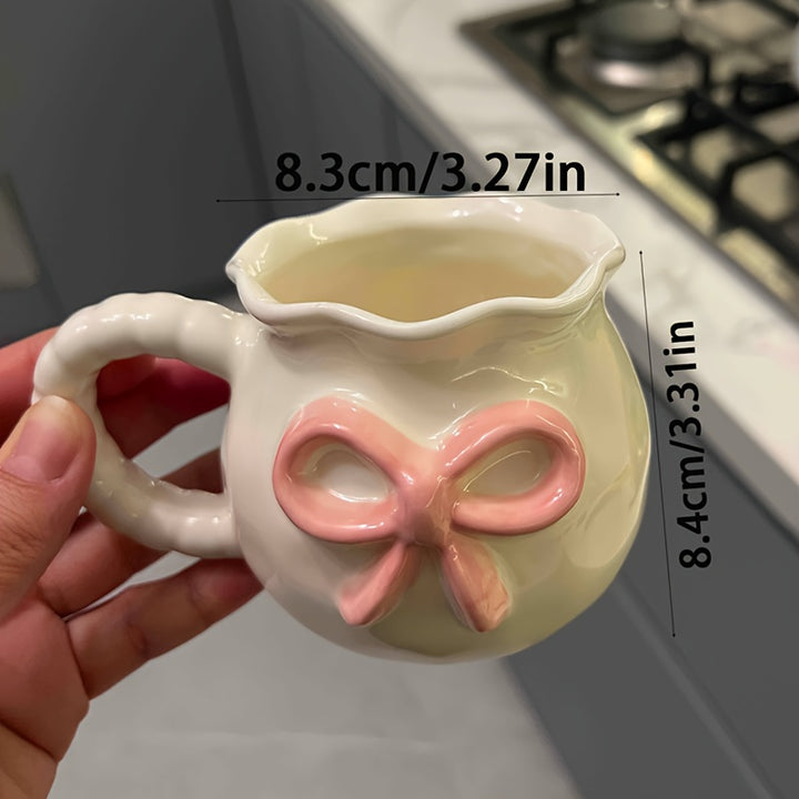 1pc Elegant Pink Bow Ceramic Mug - Reusable, Hand-Wash Only, Perfect for Coffee, Tea, Breakfast, or Afternoon Delight - Ideal for Office, Party, Birthday, and Holiday Gifts, Office Mug | Elegant Mug Design | Smooth Finish