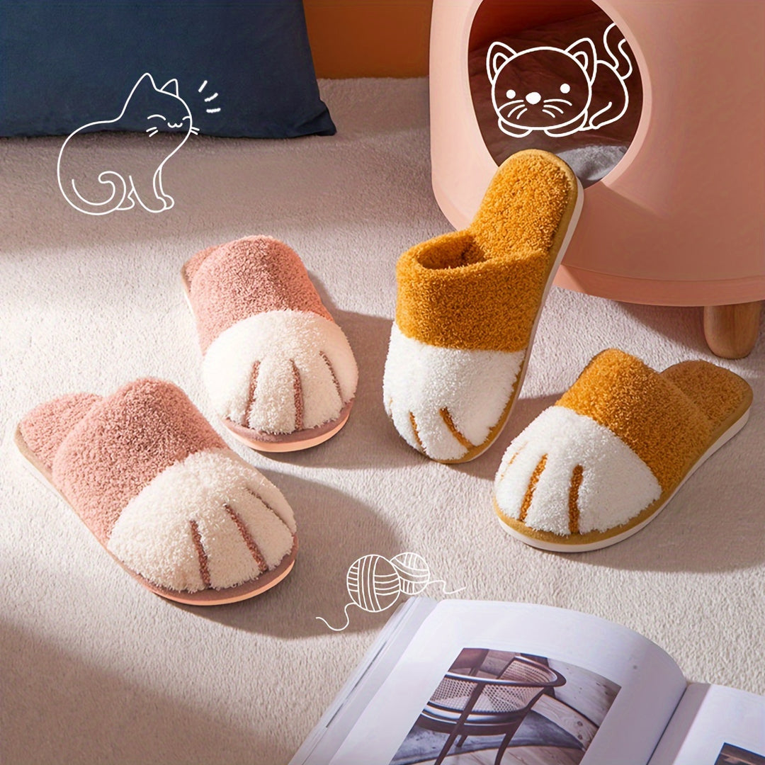 Adorable Whisker-Faced Cat Paw Slippers - Cozy Plush Lined Casual Shoes for Indoor Comfort - Perfect for Koningsdag/King's Day Celebration