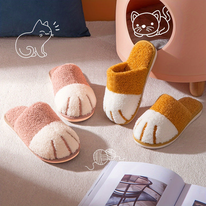 Adorable Whisker-Faced Cat Paw Slippers - Cozy Plush Lined Casual Shoes for Indoor Comfort - Perfect for Koningsdag/King's Day Celebration