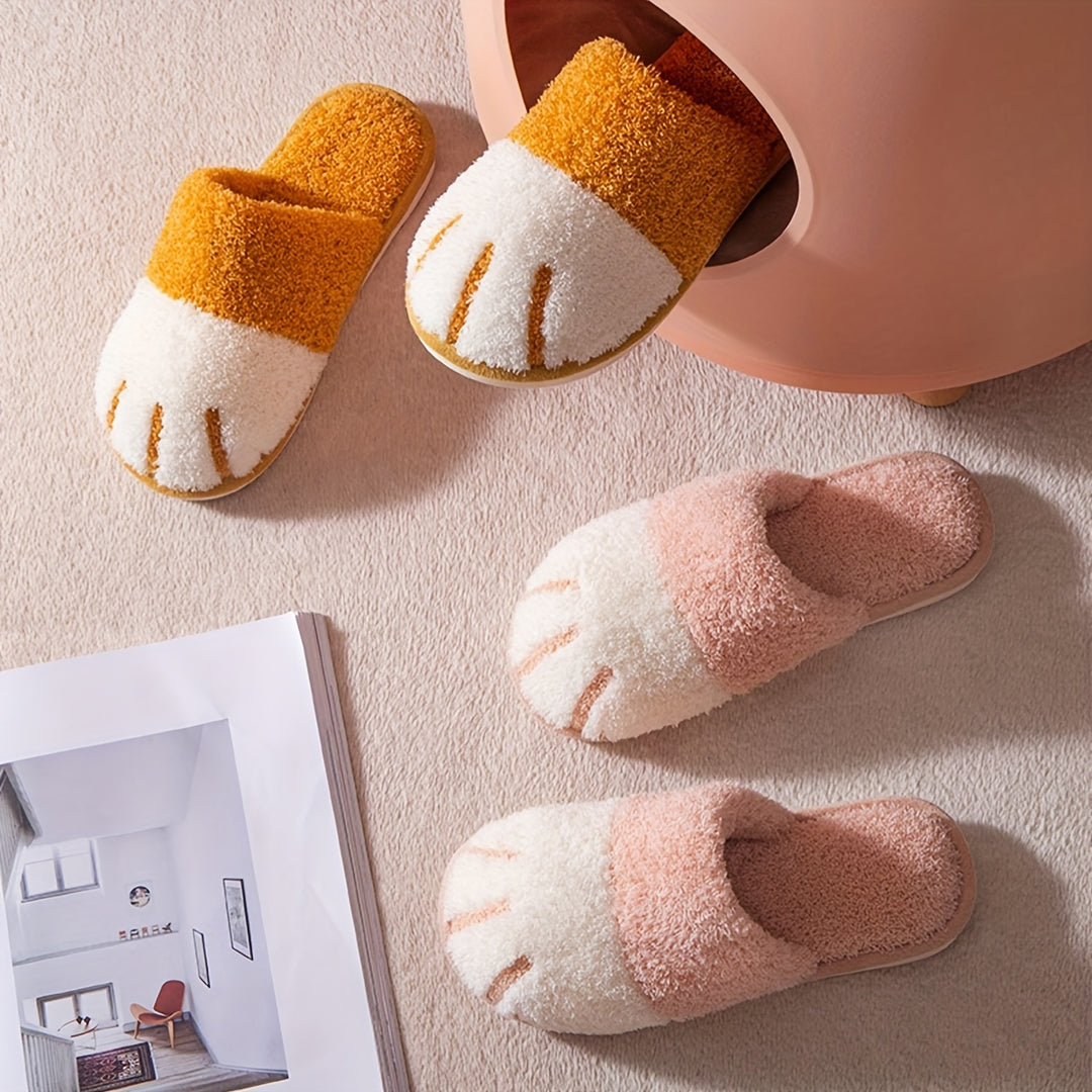 Adorable Whisker-Faced Cat Paw Slippers - Cozy Plush Lined Casual Shoes for Indoor Comfort - Perfect for Koningsdag/King's Day Celebration