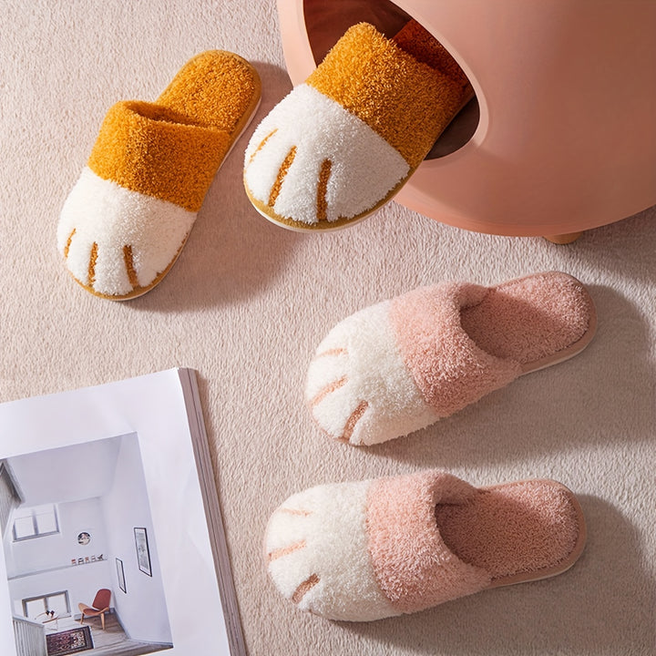 Adorable Whisker-Faced Cat Paw Slippers - Cozy Plush Lined Casual Shoes for Indoor Comfort - Perfect for Koningsdag/King's Day Celebration