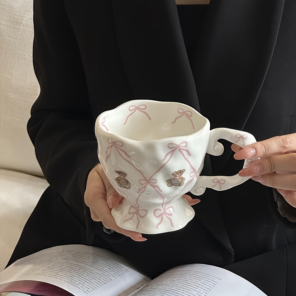 [1pc Hand-Painted Cute Bear Ceramic Mug] 1pc Hand-Painted Cute Bear Ceramic Mug, Princess Theme Animal Print, Round Insulated Coffee Cup for Hot and Cold Beverages, Reusable, Ideal for Christmas, Halloween, Thanksgiving, Ramadan, Graduation Gifts