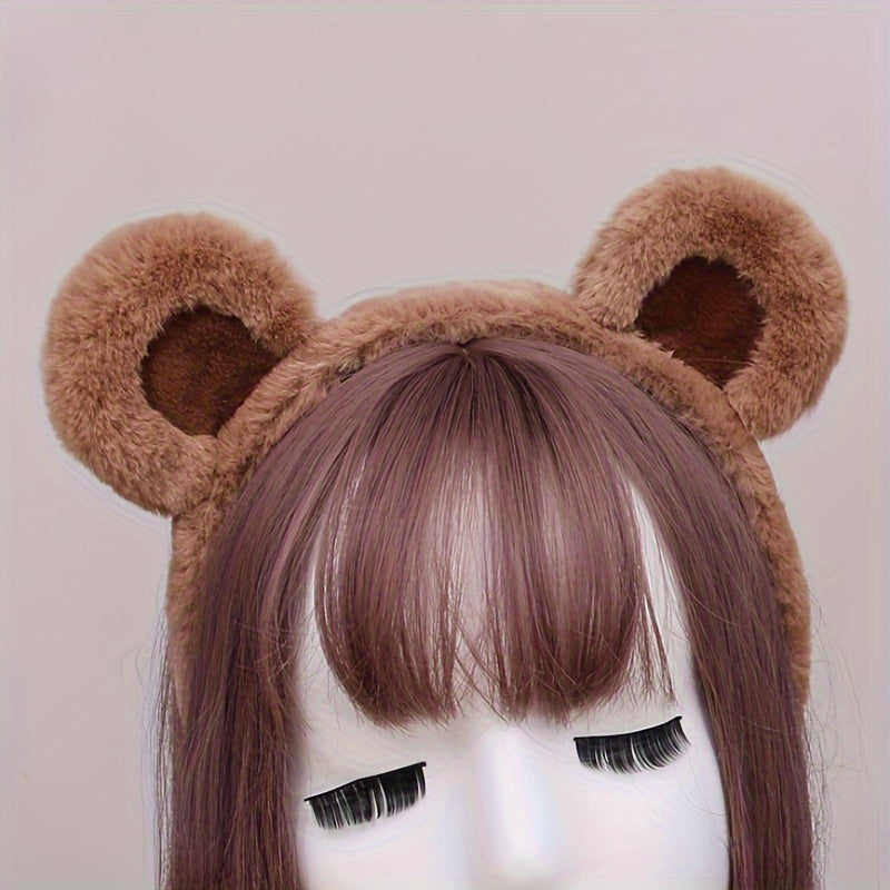 Cute Plush Bear Ear Headband - Soft Synthetic Fabric, Animal-Themed Hair Accessory for Women & Girls, Perfect Birthday Gift