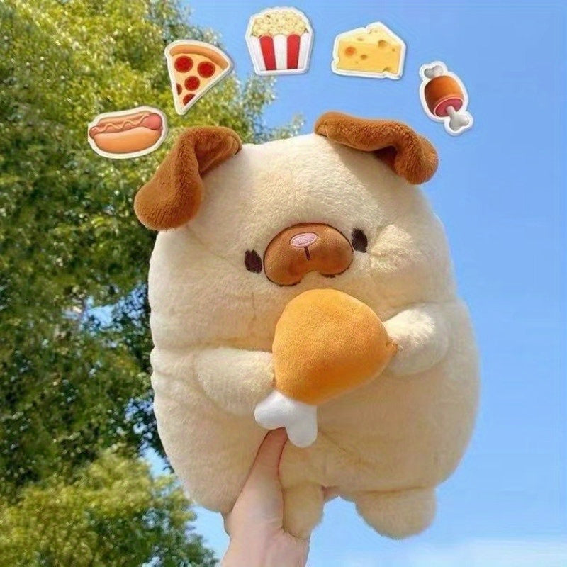 Adorable Pug Plush Toy with Chicken Legs, Soft Polyester Stuffed Animal, Cartoon Dog Doll with Stuffed Toy Pillow, Perfect for Christmas Holiday Gift