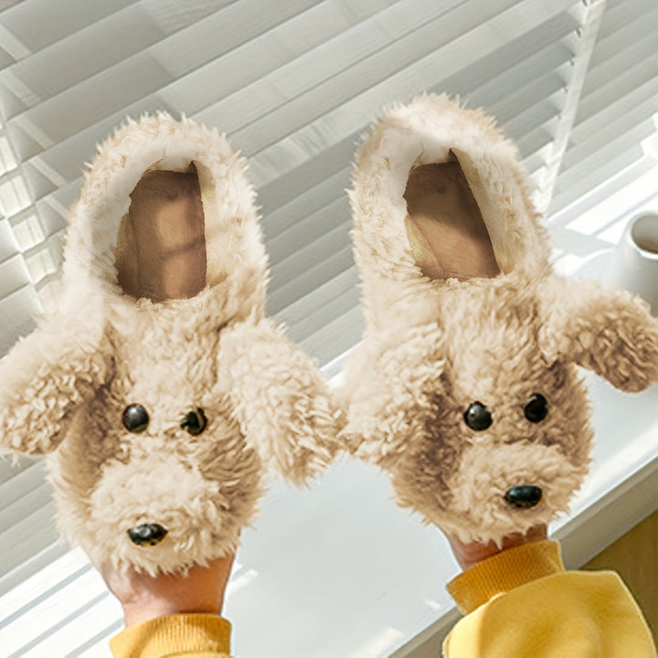 Cozy & Warm Soft Sole Cartoon Puppy Plush Slippers - Unisex Plus Size Fuzzy Shoes for Men & Women - Winter Novelty Slip On