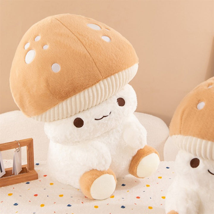 Adorable Plush Mushroom Toy - Soft Stuffed Doll with Expressive Eyes & Ribbed Hat, Beige & White Design for Home or Office Decor, Perfect Youngsters' Birthday Gift, Stuffed Animal