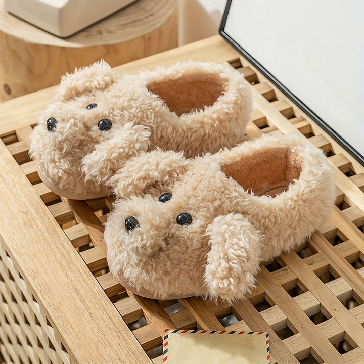 Cozy & Warm Soft Sole Cartoon Puppy Plush Slippers - Unisex Plus Size Fuzzy Shoes for Men & Women - Winter Novelty Slip On