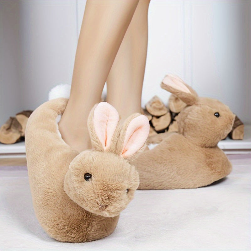Velvet Rabbit Plush Shoes Women's Slippers Winter Home Shoes Halloween Cartoon Funny Novelty Warm Comfortable Autumn and Winter Indoor Slippers Non-Slip Fabric Sole Household Slides
