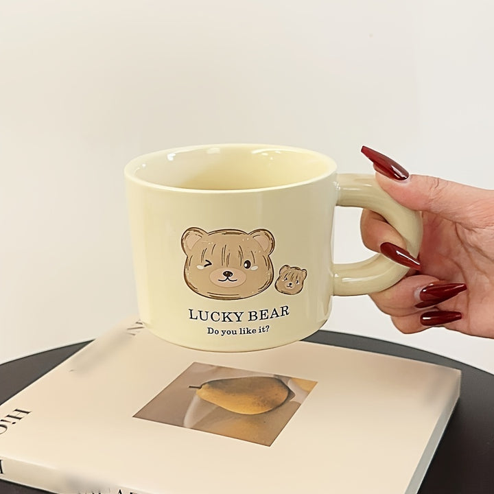 1pc.12.85oz, Little Bear Milk Fufu Ceramic Cup Coffee Cup Mug Girls Water Cup Family Drinking Water Cup Gift