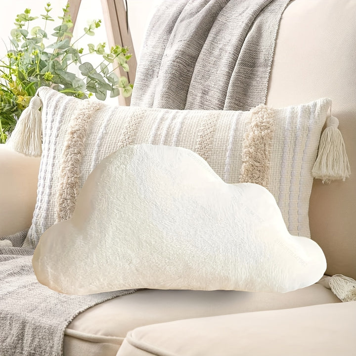 Soft Plush White Cloud-Shaped Throw Pillow - Cozy Geometric Design Seat Cushion for Bedroom, Office, or Car - Machine Washable Polyester Blend - Perfect Gift Idea for Home Decor, Decorative Pillows