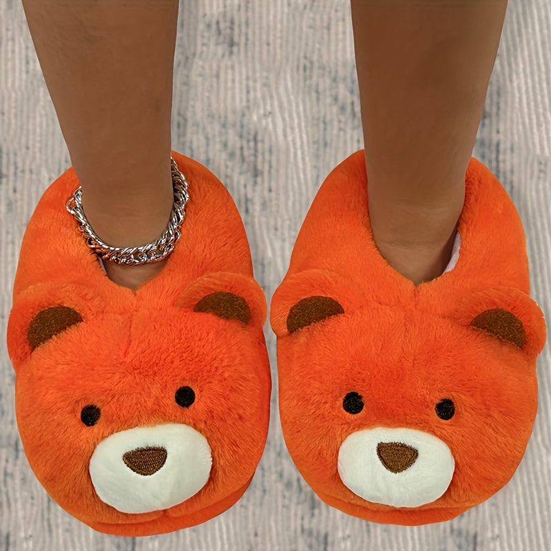 Funny Cartoon Fuzzy Novelty Slippers, Slip On Soft Sole Flat Non-slip Comfy Shoes, Winter Plush Home Warm Shoes