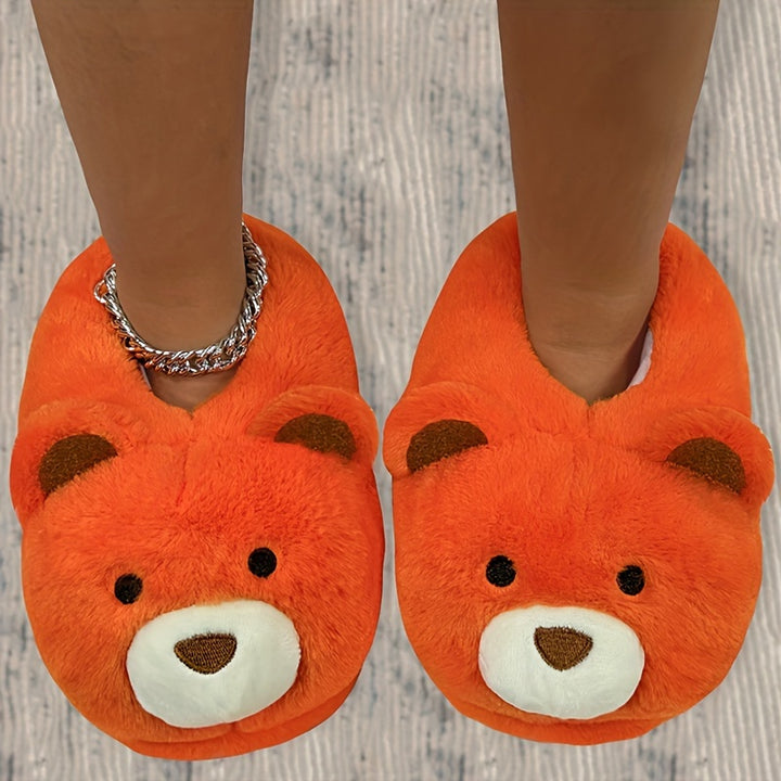 Funny Cartoon Fuzzy Novelty Slippers, Slip On Soft Sole Flat Non-slip Comfy Shoes, Winter Plush Home Warm Shoes