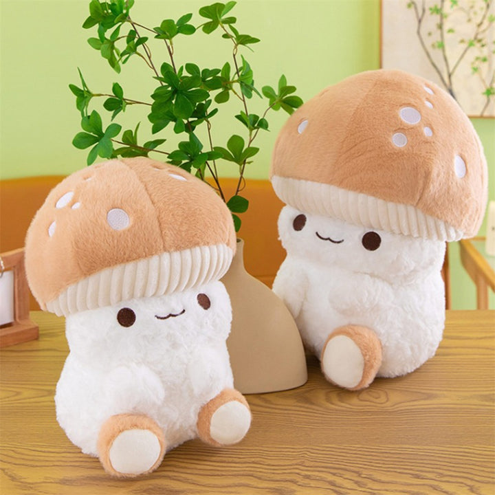 Adorable Plush Mushroom Toy - Soft Stuffed Doll with Expressive Eyes & Ribbed Hat, Beige & White Design for Home or Office Decor, Perfect Youngsters' Birthday Gift, Stuffed Animal