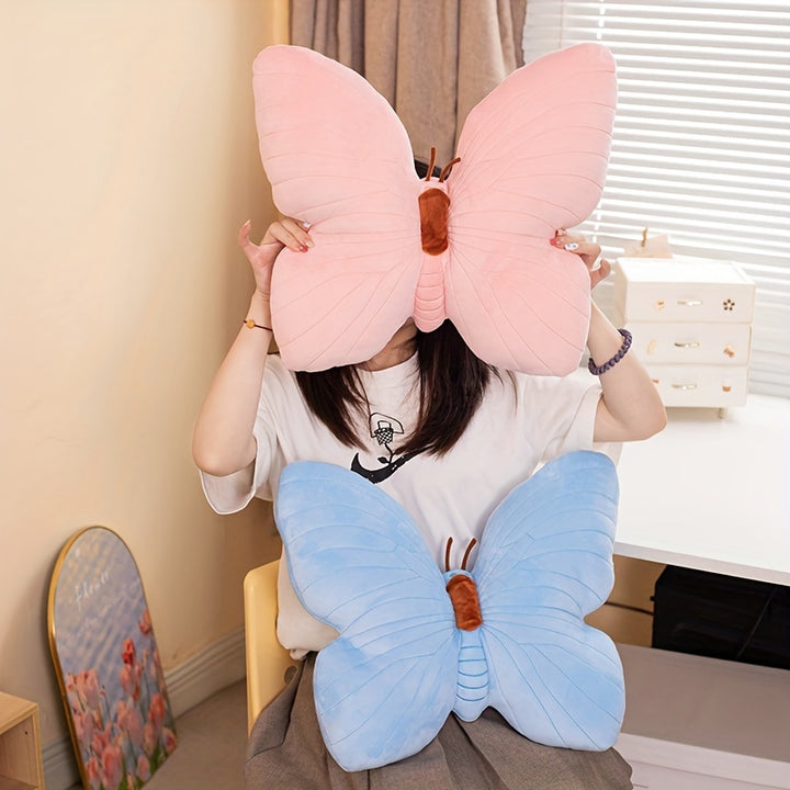 Chic Blue Butterfly-Shaped Throw Pillow - Soft Polyester, Plush Fabric for Couch & Bed Decor