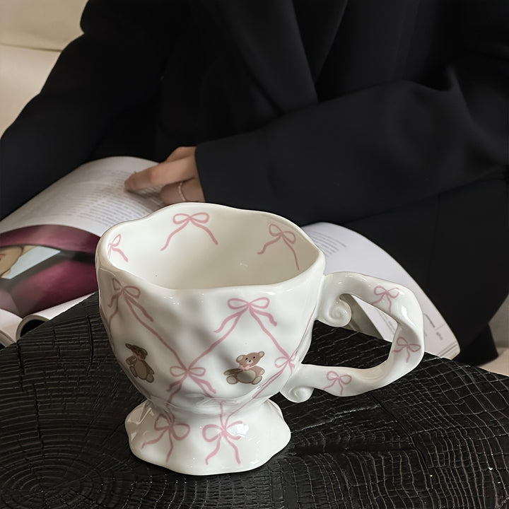 [1pc Hand-Painted Cute Bear Ceramic Mug] 1pc Hand-Painted Cute Bear Ceramic Mug, Princess Theme Animal Print, Round Insulated Coffee Cup for Hot and Cold Beverages, Reusable, Ideal for Christmas, Halloween, Thanksgiving, Ramadan, Graduation Gifts