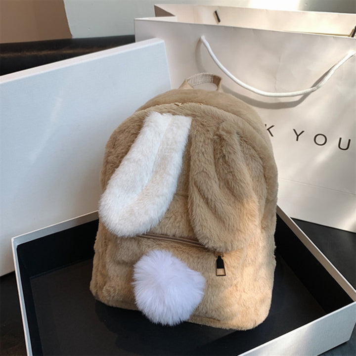Chic Plush Bunny Backpack for Women - Soft Faux Fur Daypack with Adjustable Straps, Lightweight, Zip Closure in Pink, Beige, or Brown - Cute & Cozy College Style Bookbag, Mini Backpack