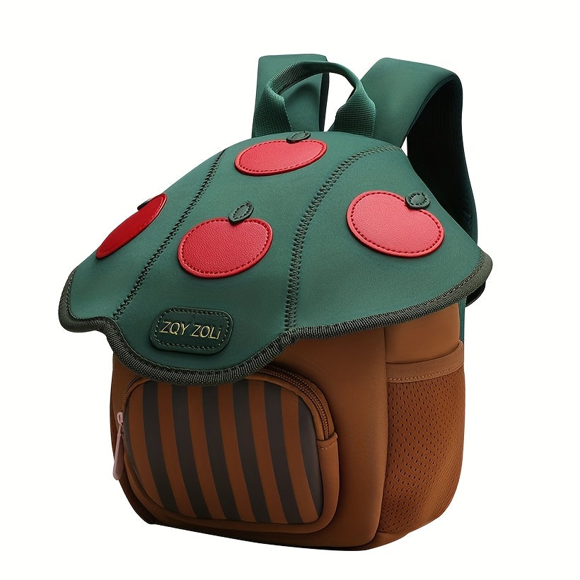 Whimsical Mushroom House Backpack - Large Capacity, Lightweight & Adjustable Straps, Pink/Green Cartoon Design with Red Spots, Polyester, Hand-Washable, Perfect for School, Travel & Everyday Use, Travel Bag | Playful Accessory | Decorative Elements