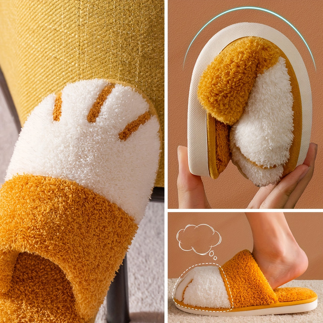Adorable Whisker-Faced Cat Paw Slippers - Cozy Plush Lined Casual Shoes for Indoor Comfort - Perfect for Koningsdag/King's Day Celebration