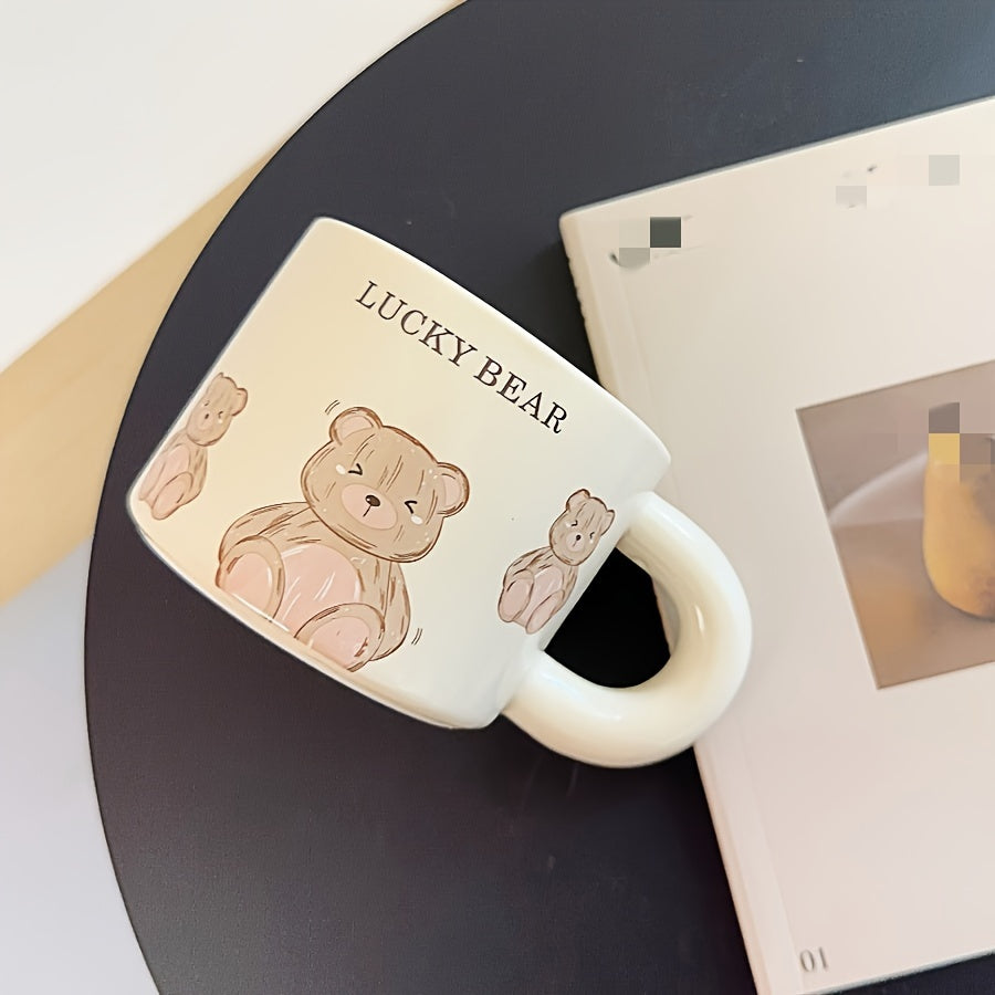 1pc.12.85oz, Little Bear Milk Fufu Ceramic Cup Coffee Cup Mug Girls Water Cup Family Drinking Water Cup Gift