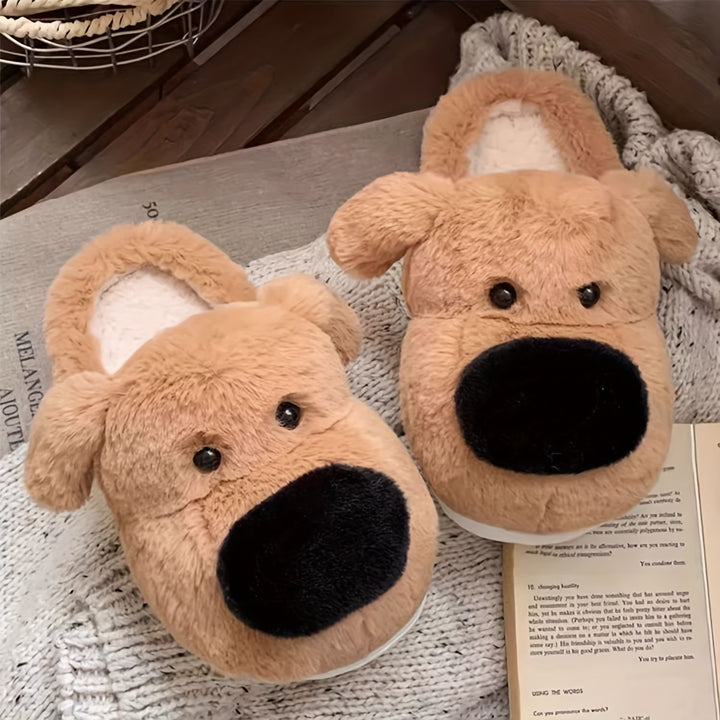 [Cute Cartoon Dog Slippers] Cute Cartoon Dog Slippers - 1 Pair Warm Plush Winter Indoor Footwear, EVA Sole, Round Toe Slip-On for Fall/Winter