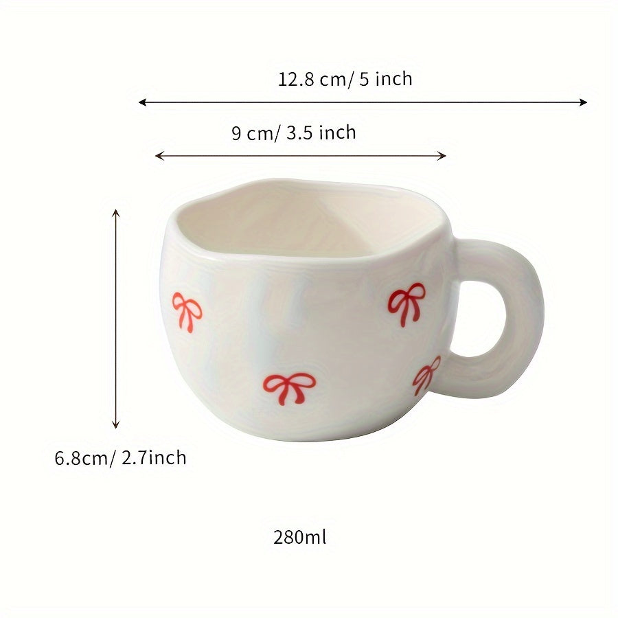 YumiPLUS 9oz Ceramic Bowknot Coffee Cup - Cute Japanese-Inspired Design, Perfect for Milk, Coffee & Tea - Reusable, Insulated, Dishwasher Safe - Ideal Gift