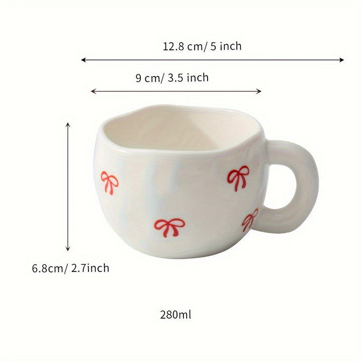 YumiPLUS 9oz Ceramic Bowknot Coffee Cup - Cute Japanese-Inspired Design, Perfect for Milk, Coffee & Tea - Reusable, Insulated, Dishwasher Safe - Ideal Gift
