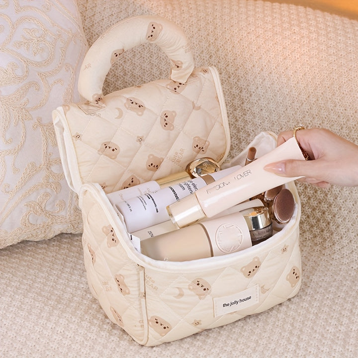1pc Cute Brown Bear House Makeup Bag - Large Capacity, Portable Travel Organizer with Zipper Pockets, Unscented, Ideal for Cosmetics and Toiletries, Travel Organizer Bag | Playful Design | Zippered Bag, Makeup Bags
