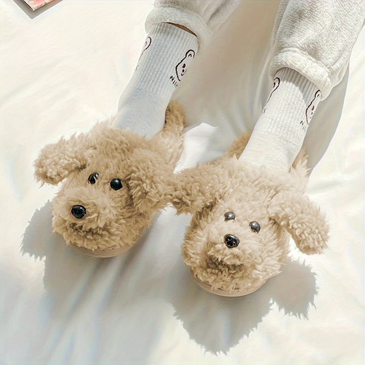 Cozy & Warm Soft Sole Cartoon Puppy Plush Slippers - Unisex Plus Size Fuzzy Shoes for Men & Women - Winter Novelty Slip On