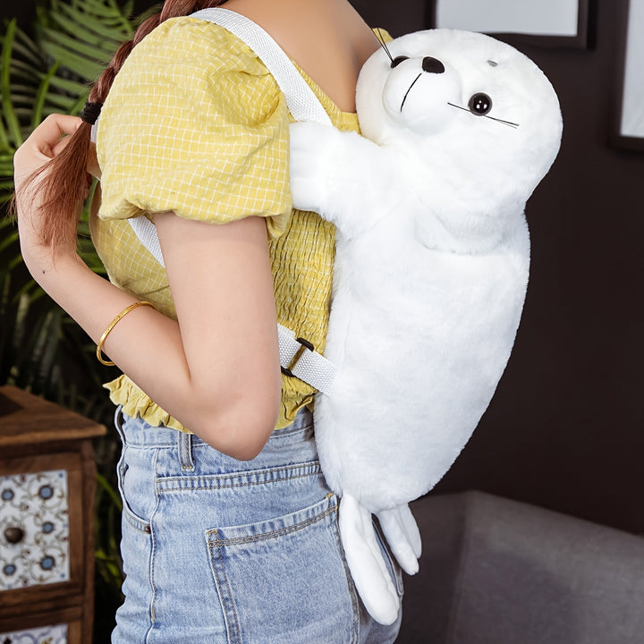 1pc Cute Marine White Seal Backpack, Creative Soft Cute Backpack, Birthday Holiday Creative Gift