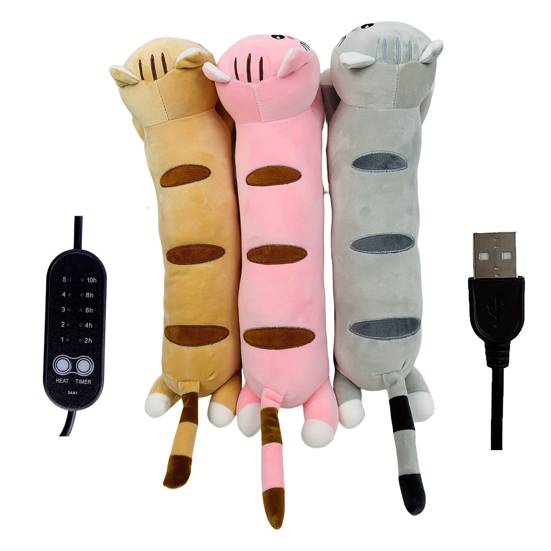 1pc USB Heating Pillow with Cute Cat Design - Multi-Color, Adjustable Temperature, Portable Back, Neck & Shoulder Warmer for All Seasons, Machine Washable, Polyester Cover, Polypropylene Filling, Ideal for Adults, Machine Washable Pillow | Adjustable Temp