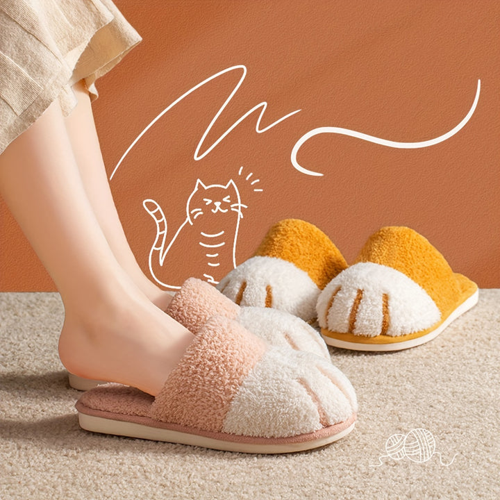 Adorable Whisker-Faced Cat Paw Slippers - Cozy Plush Lined Casual Shoes for Indoor Comfort - Perfect for Koningsdag/King's Day Celebration